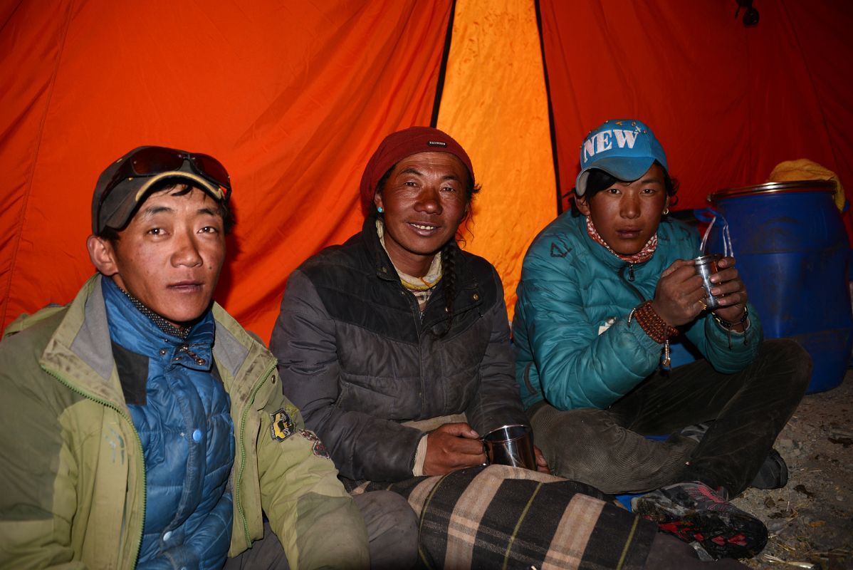 34 Our Three Yak Herders Enjoy Some Tea In Our Kitchen Tent At Mount Everest North Face Intermediate Camp 5788m In Tibet